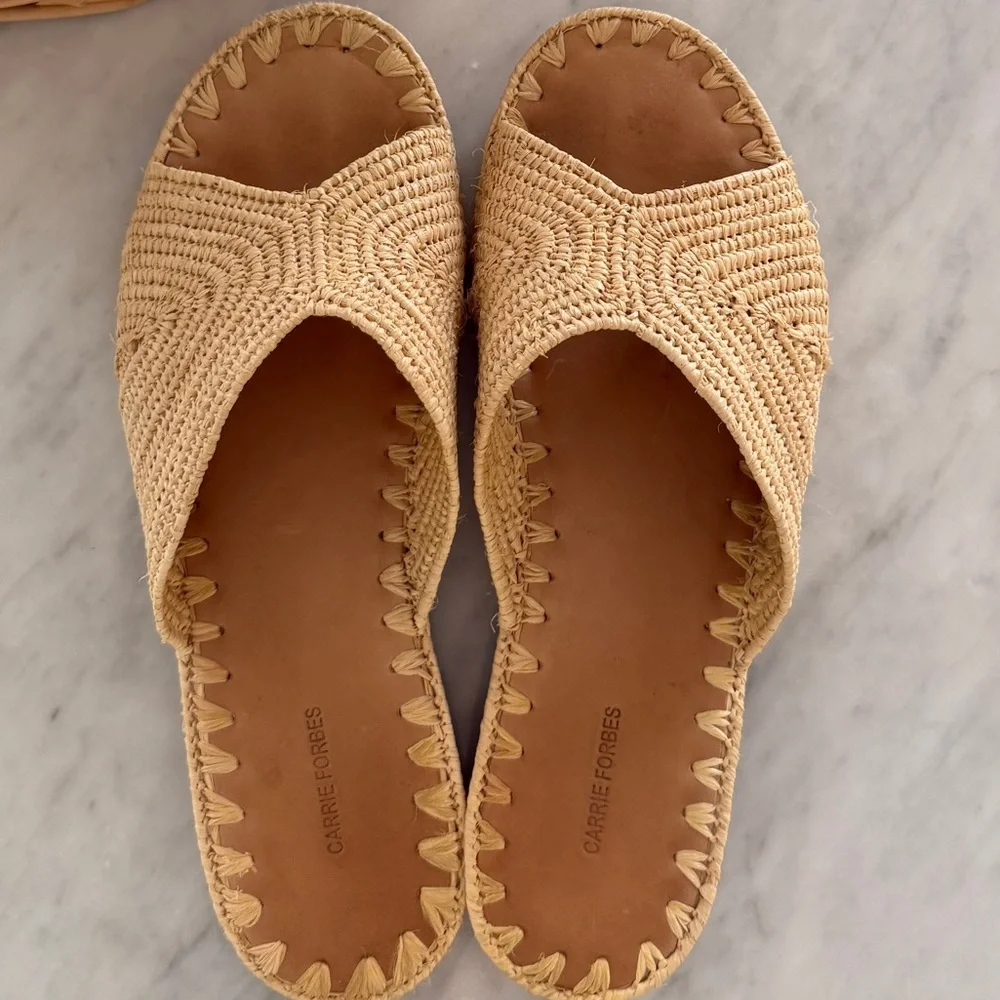 Carrie Forbes Raffia Slide Sandals in Natural Beige - Women's Casual Slip-On - Picture 2 of 7